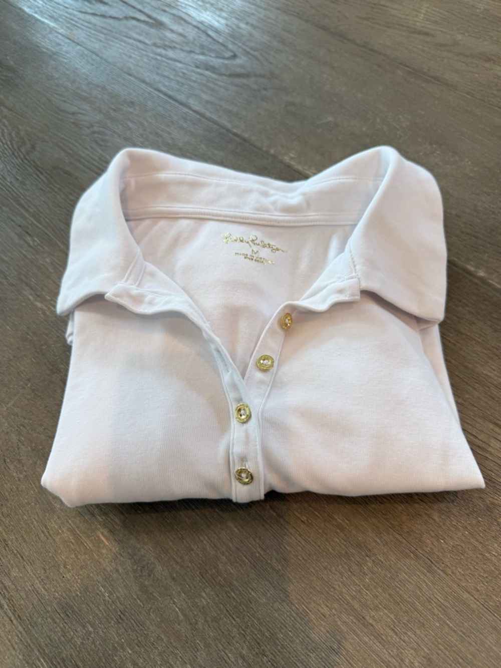 Lilly Pulitzer White Long Sleeve Polo with Gold Buttons